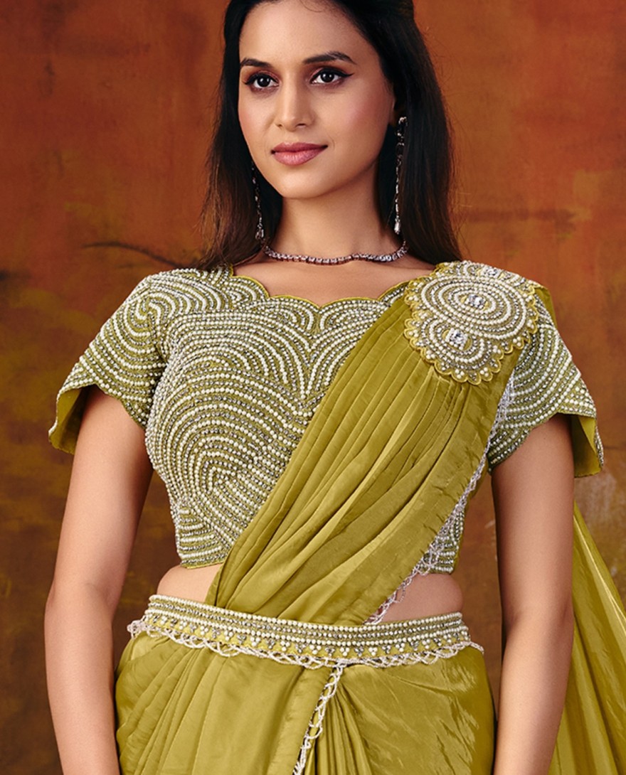 27116 - Yellow Embroidered Wedding Party Designer Saree